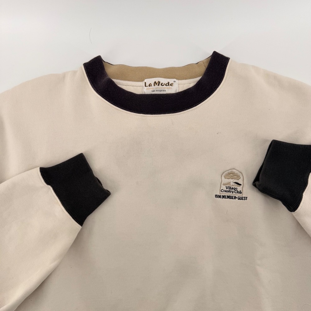 La Mode Vintage 1996 Country Club Colorblock Sweatshirt L Cream Black USA‎ Made
